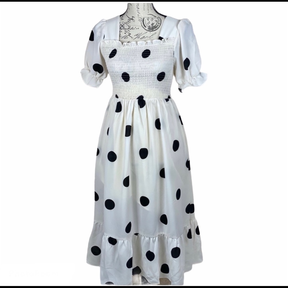 New White Rockabilly 50s Polka Dot Dress Boutique FIRM PRICE